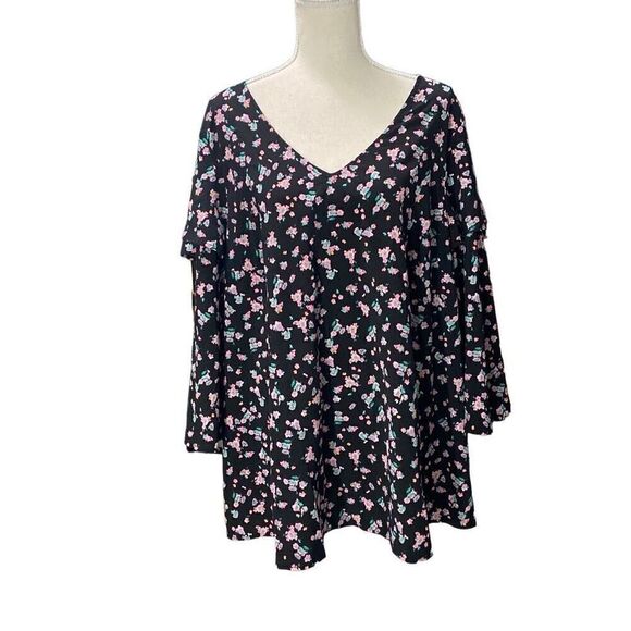 Lane Bryant Tops - Lane Bryant Blouse Black Floral Tiered Long Sleeve V Neck Size 18/20
